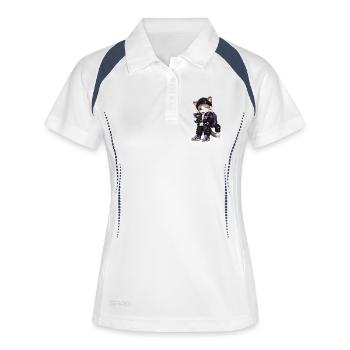 Lila Schülerkatze und Sterne - Frauen Polo atmungsaktiv - Weiß/Navy - Vorne