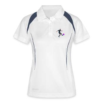 Neon Fußballer mit Energieball - Frauen Polo atmungsaktiv - Weiß/Navy - Vorne
