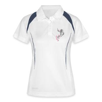 Mikrofon mit Musiknoten und Notenschlüssel - Frauen Polo atmungsaktiv - Weiß/Navy - Vorne