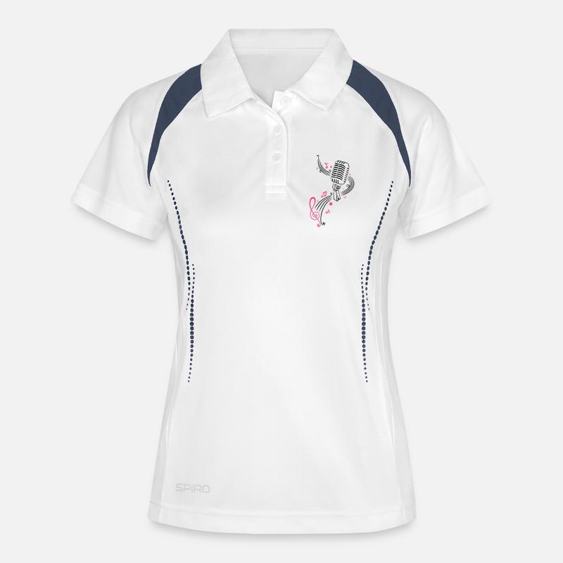 Retro microphone with music notes and clef. - Women's Polo breathable - white/navy