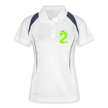 DinoZahl Zwei - Frauen Polo atmungsaktiv - Weiß/Navy - Vorne