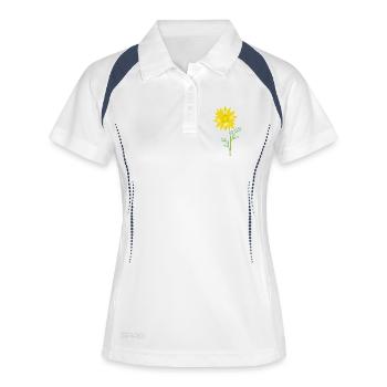 Gelbes Frühlings-Adonisröschen – Blumenmotiv - Frauen Polo atmungsaktiv - Weiß/Navy - Vorne