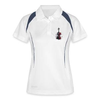 Geige mit Rosen und dunklen Details - Frauen Polo atmungsaktiv - Weiß/Navy - Vorne