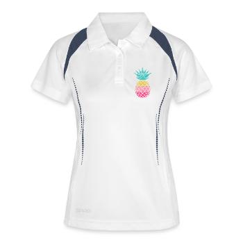 Retro Ananas Tropische Sommer Vibes Frucht - Frauen Polo atmungsaktiv - Weiß/Navy - Vorne