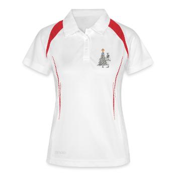 Squelette à côté du sapin de Noël - Polo respirant Femme - blanc/marine - Devant