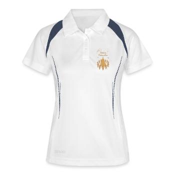 Fröhliche Weihnachten tanzende Kinder Tannenbaum - Frauen Polo atmungsaktiv - Weiß/Navy - Vorne