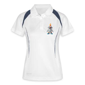 Kleiner Roboter mit Partyhut - Frauen Polo atmungsaktiv - Weiß/Navy - Vorne