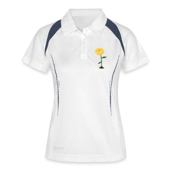 Gelbe Blume mit Geister-Gießkanne - Frauen Polo atmungsaktiv - Weiß/Navy - Vorne