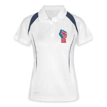 Drapeau USA sur un poing serré levé - Polo respirant Femme - blanc/marine - Devant
