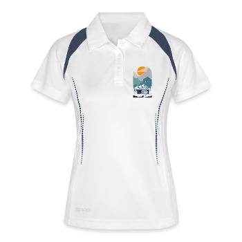 Camping Scouts Bergwanderung Sonnenuntergangscamper - Frauen Polo atmungsaktiv - Weiß/Navy - Vorne