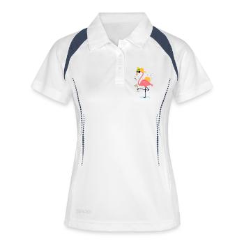 Design d’été flamant – Ambiance tropicale - Polo respirant Femme - blanc/marine - Devant