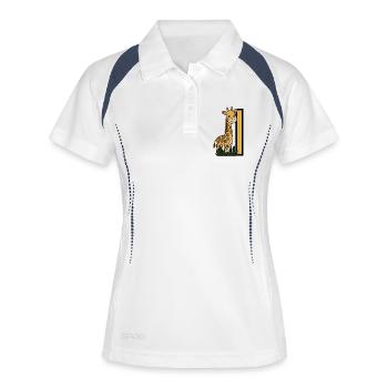Giraffe am Pfosten – Kinderillustration - Frauen Polo atmungsaktiv - Weiß/Navy - Vorne