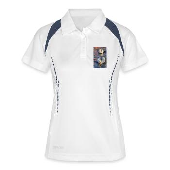 Schwäne im Farbspiel - Frauen Polo atmungsaktiv - Weiß/Navy - Vorne