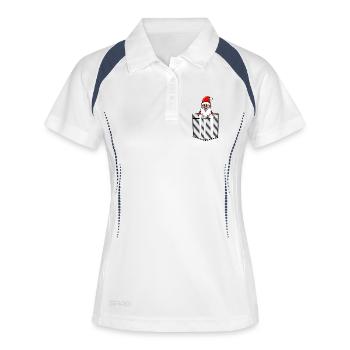 Weihnachtsmann, Nikolaus in der Hemdtaschche - Frauen Polo atmungsaktiv - Weiß/Navy - Vorne