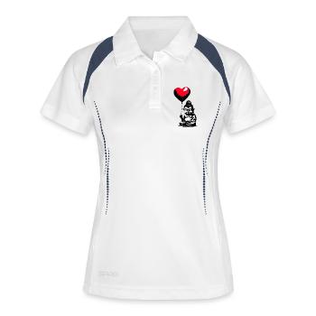 Buddha mit Herz Luftballon - Heartful Creatures - Frauen Polo atmungsaktiv - Weiß/Navy - Vorne