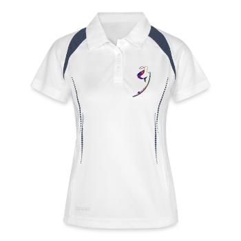 Bunter Fisch an Angelrute in Regenbogenfarben - Frauen Polo atmungsaktiv - Weiß/Navy - Vorne