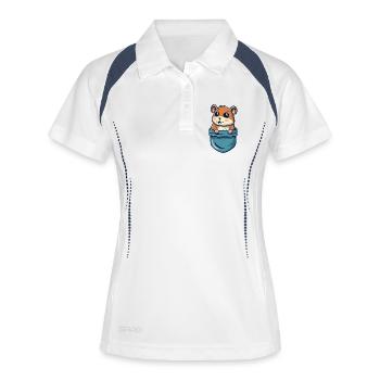 Hamster dans la Poche Cadeau Mignon et Rigolo - Polo respirant Femme - blanc/marine - Devant
