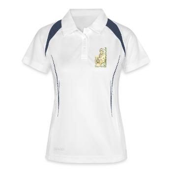 Großmutter Cafézeit am Tisch - Frauen Polo atmungsaktiv - Weiß/Navy - Vorne