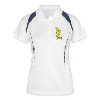 Gelbes Blumendetail Ornament - Frauen Polo atmungsaktiv - Weiß/Navy - Vorne