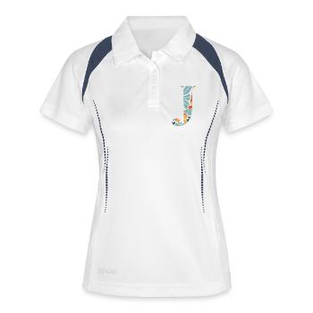Lettre j fleurs groovy idée cadeau  - Polo respirant Femme - blanc/marine - Devant