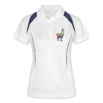Bunte Lama-Regenbogen-Pop-Art-Aquarell - Frauen Polo atmungsaktiv - Weiß/Navy - Vorne