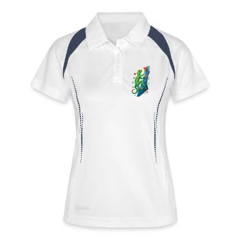 Bouldern Gecko Klettertier Klettern Echse Geschenk - Frauen Polo atmungsaktiv - Weiß/Navy - Vorne