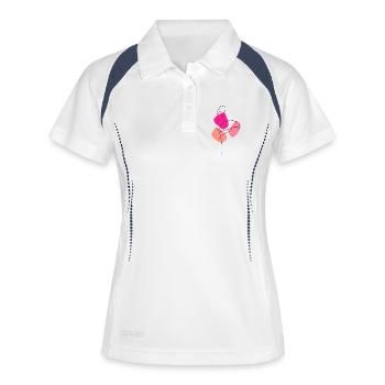 Flamant rose en art linéaire avec fond couleur - Polo respirant Femme - blanc/marine - Devant