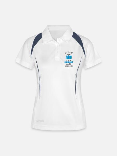 adolescent / enfant / ado / adolescente - Polo respirant Femme - blanc/marine