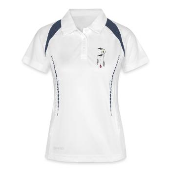 Lune orchidée plume et perle type attrape rêve  - Polo respirant Femme - blanc/marine - Devant