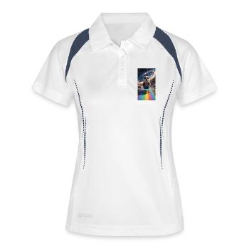 Witziger Waschbär auf Skateboard mit Sonnenbrille - Frauen Polo atmungsaktiv - Weiß/Navy - Vorne