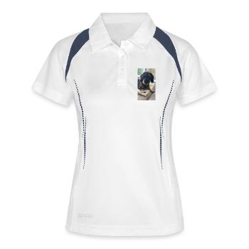 Hundeporträt mit charmantem Gesicht Rachel, Rauhha - Frauen Polo atmungsaktiv - Weiß/Navy - Vorne