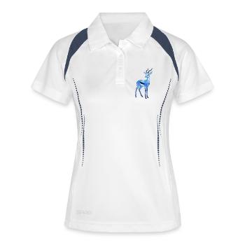 Blauer Geo-Rehbock - Frauen Polo atmungsaktiv - Weiß/Navy - Vorne