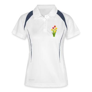Bunte Tulpen und Osterglocken als Frühlingsgruß - Frauen Polo atmungsaktiv - Weiß/Navy - Vorne