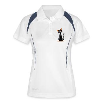 Chat noir de dessin animé avec des oreilles orange - Polo respirant Femme - blanc/marine - Devant