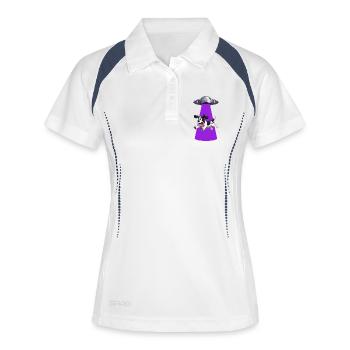 Chien enlevé par un rayon violet d’OVNI - Polo respirant Femme - blanc/marine - Devant