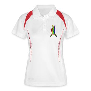 Regenbogen Friedenslogo Hand mit Friedenszeichen - Frauen Polo atmungsaktiv - Weiß/Navy - Vorne