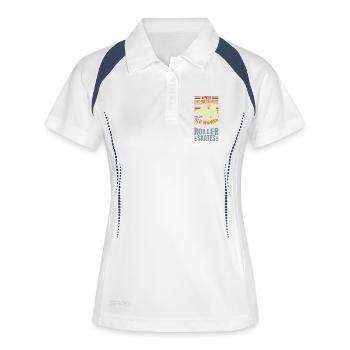 Alte Frau mit Rollschuhen - Frauen Polo atmungsaktiv - Weiß/Navy - Vorne