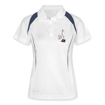 Doppelsessellift „Komm lass uns schaukeln gehen!“ - Frauen Polo atmungsaktiv - Weiß/Navy - Vorne