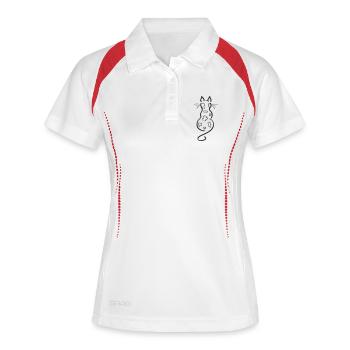 Katze Minimalistisch Linie Rücken Flecken Bengal - Frauen Polo atmungsaktiv - Weiß/Navy - Vorne