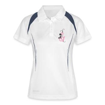 Zwei große Herzen mit Blumen, filigran - Frauen Polo atmungsaktiv - Weiß/Navy - Vorne