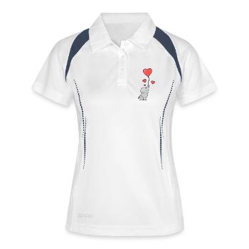 Elefantenillustration mit Herzen und Ballon - Frauen Polo atmungsaktiv - Weiß/Navy - Vorne