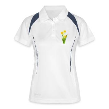 Leuchtende Osterglocken – Frühlingsblumen - Frauen Polo atmungsaktiv - Weiß/Navy - Vorne