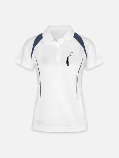 Plume et oiseaux, feather with birds - Polo respirant Femme - blanc/marine