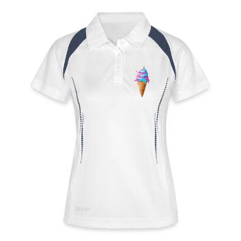 Lecker Eiscreme | Synthwave Eistüte - Frauen Polo atmungsaktiv - Weiß/Navy - Vorne