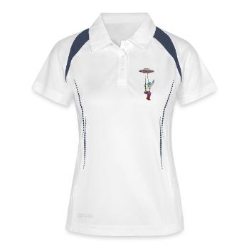 Außerirdischer schwingt mit UFO und Peace-Zeichen - Frauen Polo atmungsaktiv - Weiß/Navy - Vorne