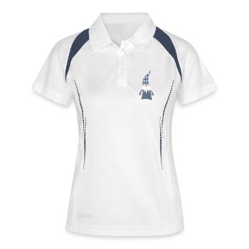 Wichtel Rauten Rhomben Weihnachten Xmas Wald  - Frauen Polo atmungsaktiv - Weiß/Navy - Vorne