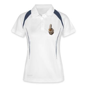 Grobe Steinhand mit Goldring - Frauen Polo atmungsaktiv - Weiß/Navy - Vorne