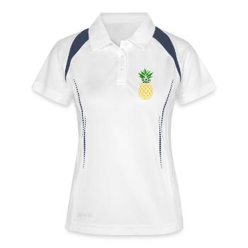 Ananas Tropenprint  - Frauen Polo atmungsaktiv - Weiß/Navy - Vorne
