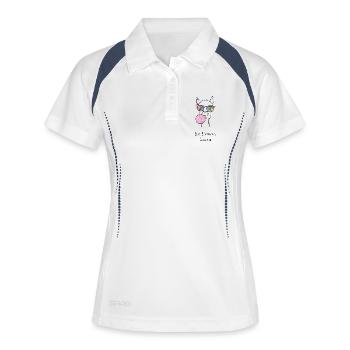 Buntes Lama mit Regenbogenbrille - Frauen Polo atmungsaktiv - Weiß/Navy - Vorne