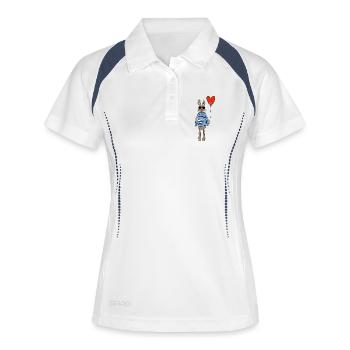 Hase im Streifenpulli mit Herzballon - Frauen Polo atmungsaktiv - Weiß/Navy - Vorne